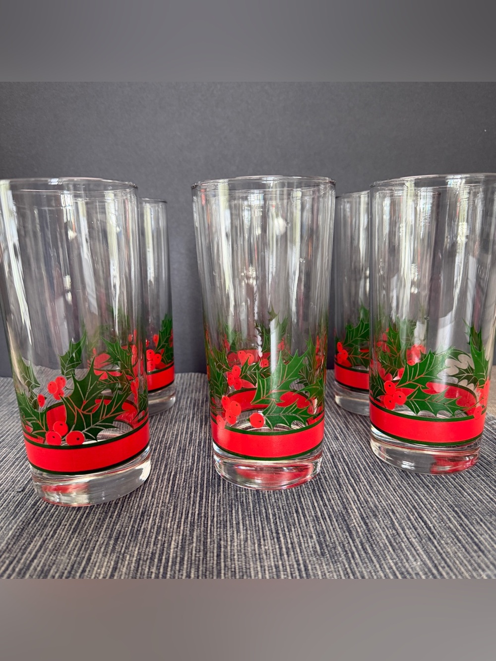 Libbey Vintage Holiday Holly Highball Glasses (6) with Red and Green Accents